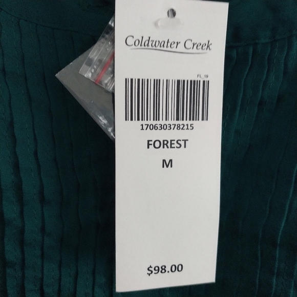 Coldwater Creek Forest Green Bib Front Pleated Blouse Tunic M - Picture 3 of 12